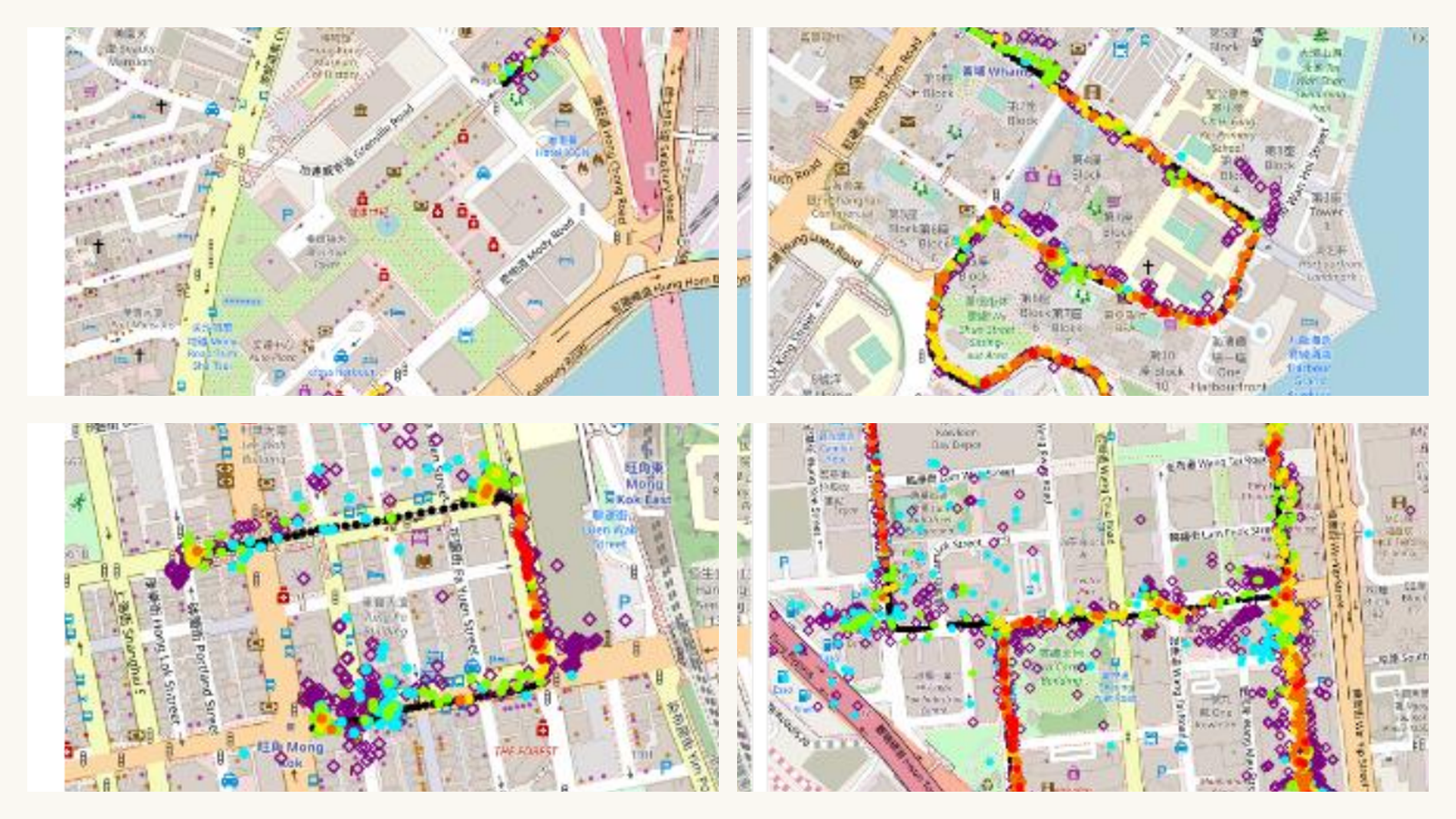 Hong Kong route maps showing PositionNet solutions against ground truth.