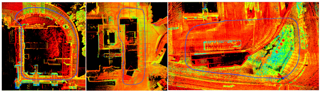 LIO-SAM ground-truth maps for trajectories A, B, and C.